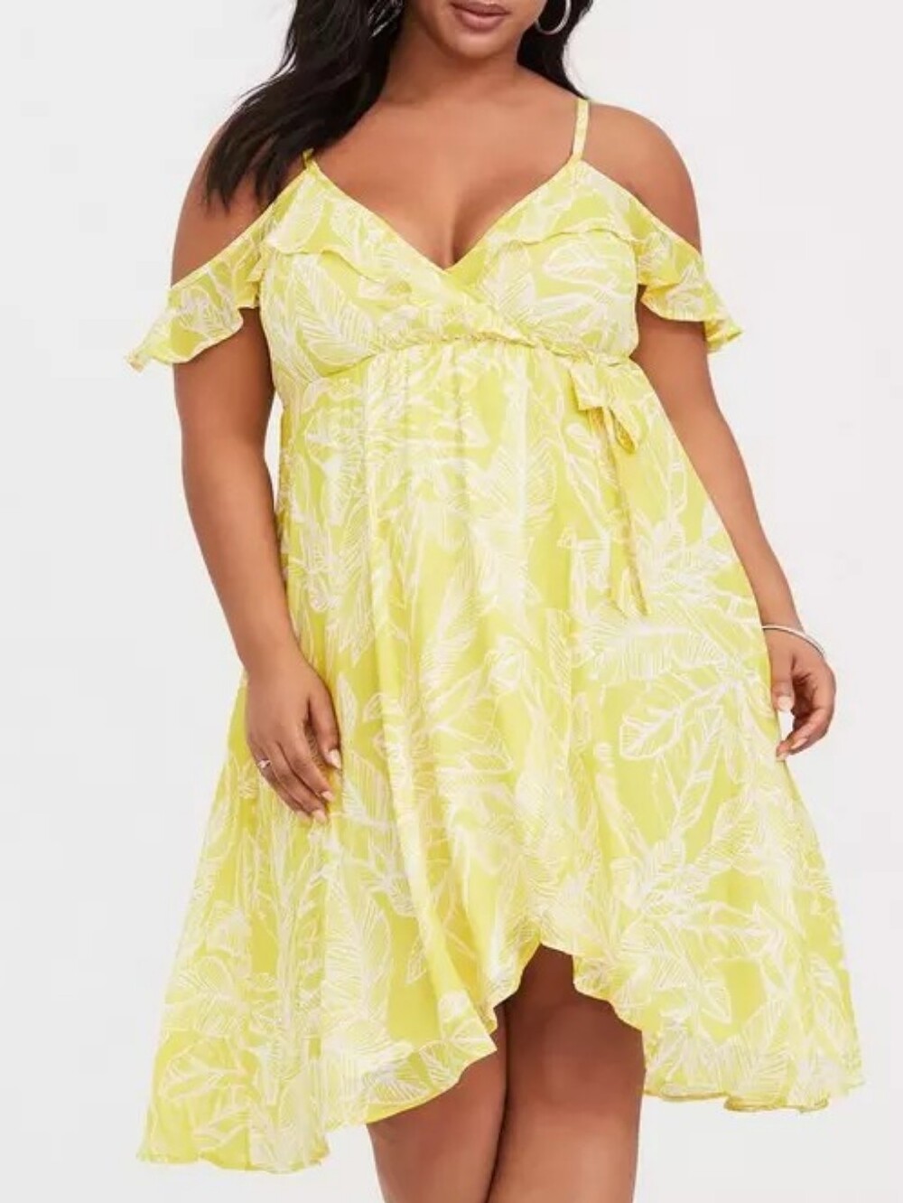 NWT Torrid Yellow Leaf Mini Chiffon Wrap Dress Womens Size 5X